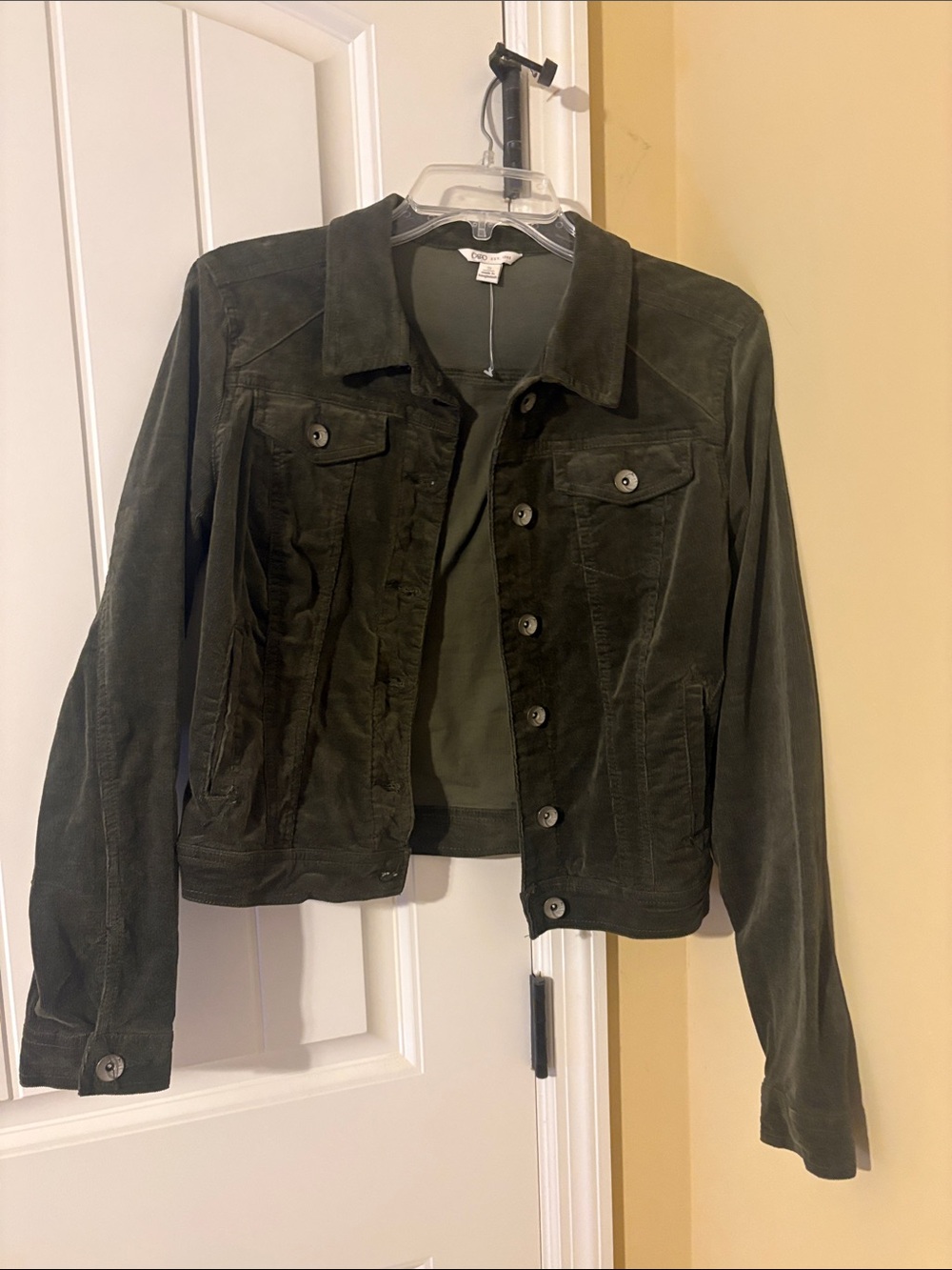 Corduroy Button-Front Jacket - Olive Green